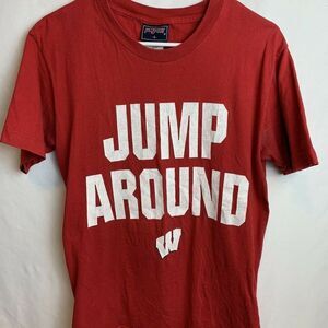 Wisconsin Football Jump Around Red T-Shirt with Retro Jansport Tag Size Small